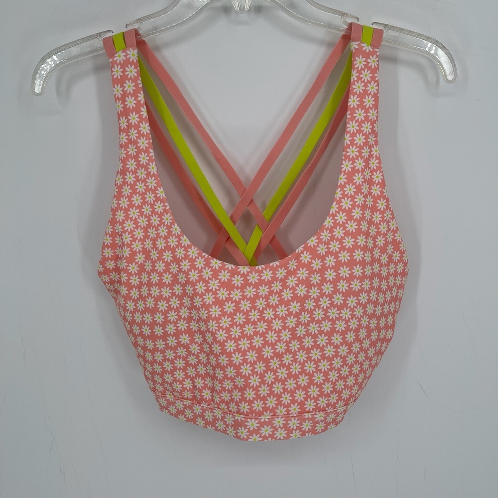 Fabletics Women's Pink Daisy Kessler Medium Impact Strappy Sports Bra Size XL